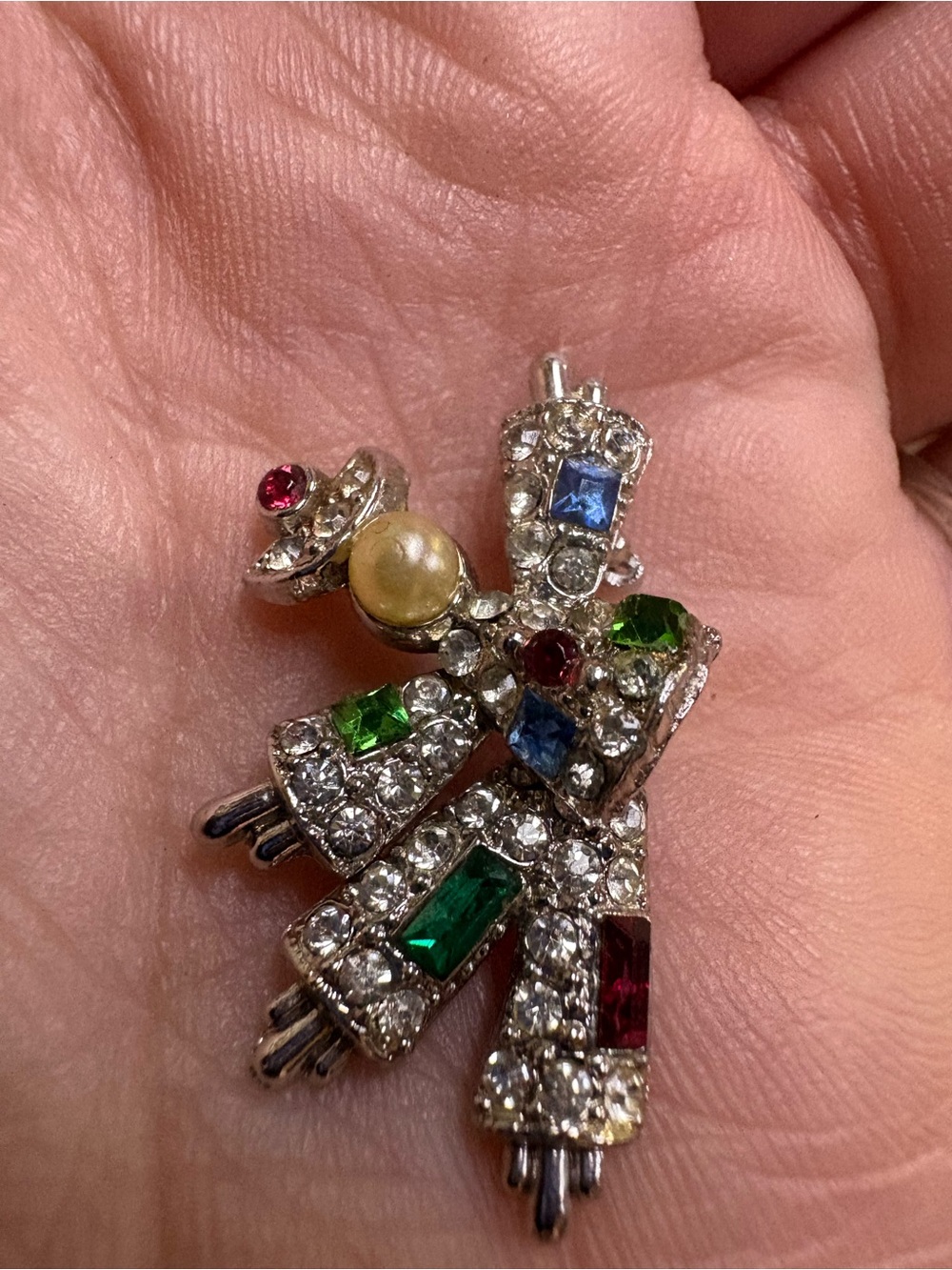 Coro Multi-Color Rhinestone and Faux Pearl Figural Brooch